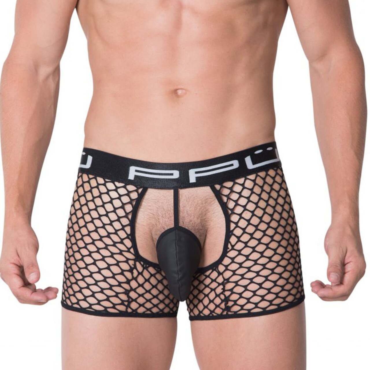 SALE - Mens PPU Underwear Open Front Shorts with Pouch Black
