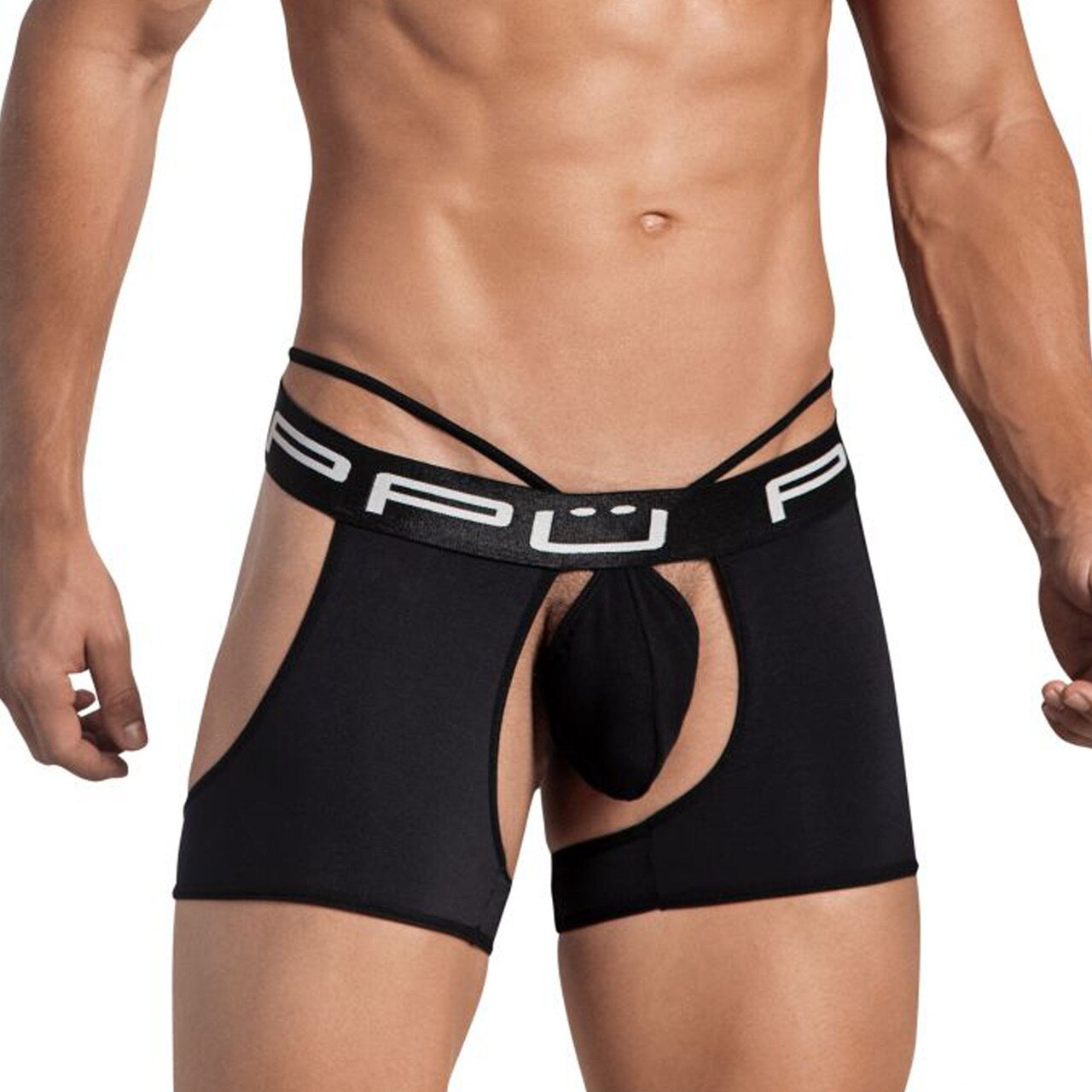 Mens PPU Underwear Open Front & Back Shorts with G string Black