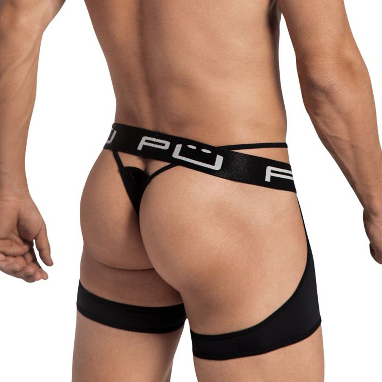 Mens PPU Underwear Open Front & Back Shorts with G string Black