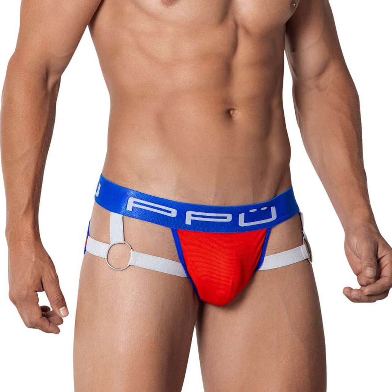 SALE - Mens PPU Underwear Strap Jock Strap with Metal Rings Red