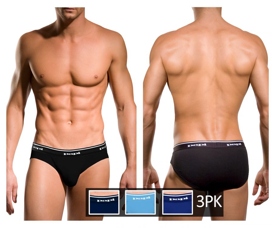 Papi 554101-400 3PK 1X1 Rib Low Rise Brief Light Blue-Cobalt-Navy