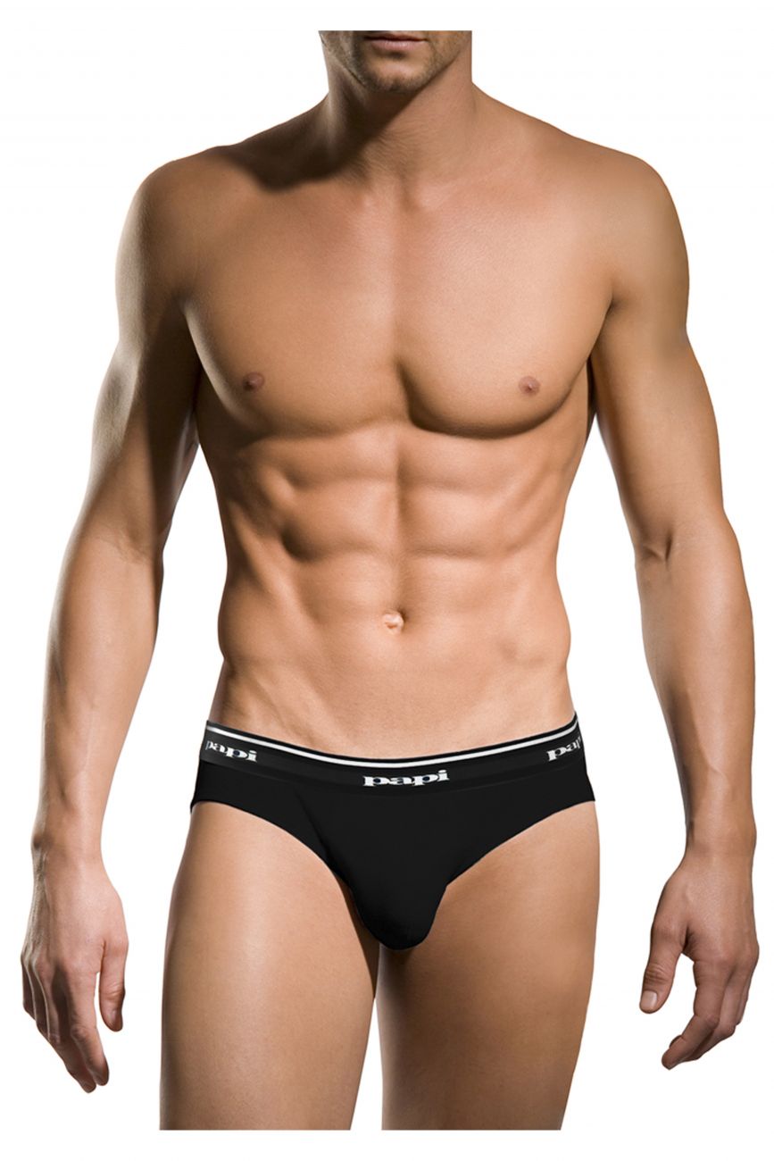 Papi 554101-962 3PK 1X1 Rib Low Rise Brief Black-Charcoal-Gray