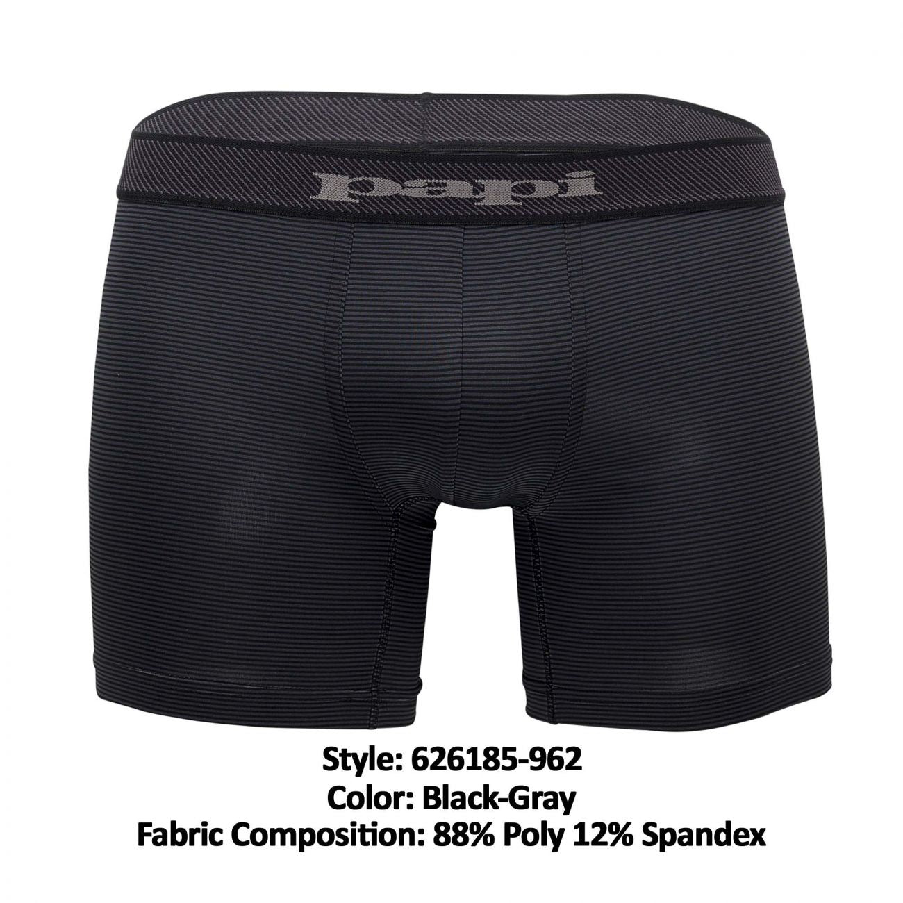 Papi 626185-962 Cool2 2PK Solid Boxer Briefs Black Gray