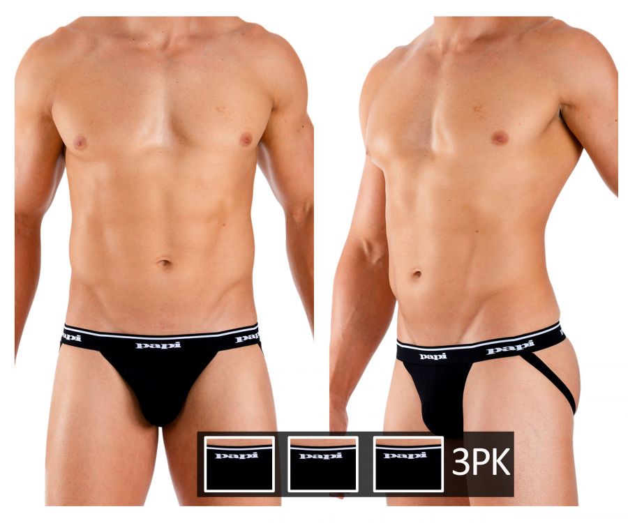 Papi 705910-001 3PK 1X1 Rib Jockstrap Black