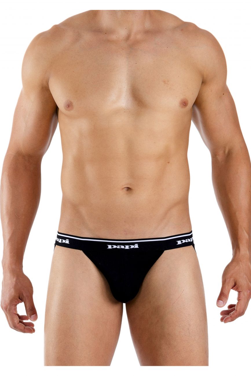 Papi 705910-001 3PK 1X1 Rib Jockstrap Black