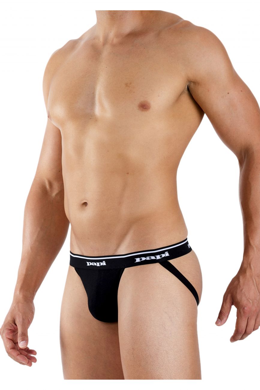 Papi 705910-001 3PK 1X1 Rib Jockstrap Black