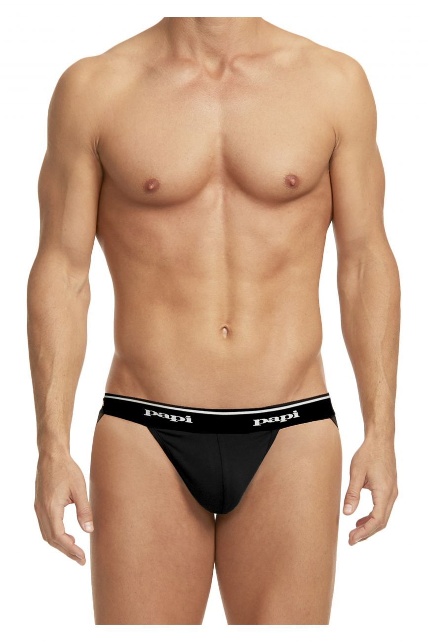 Papi 705910-001 3PK 1X1 Rib Jockstrap Black