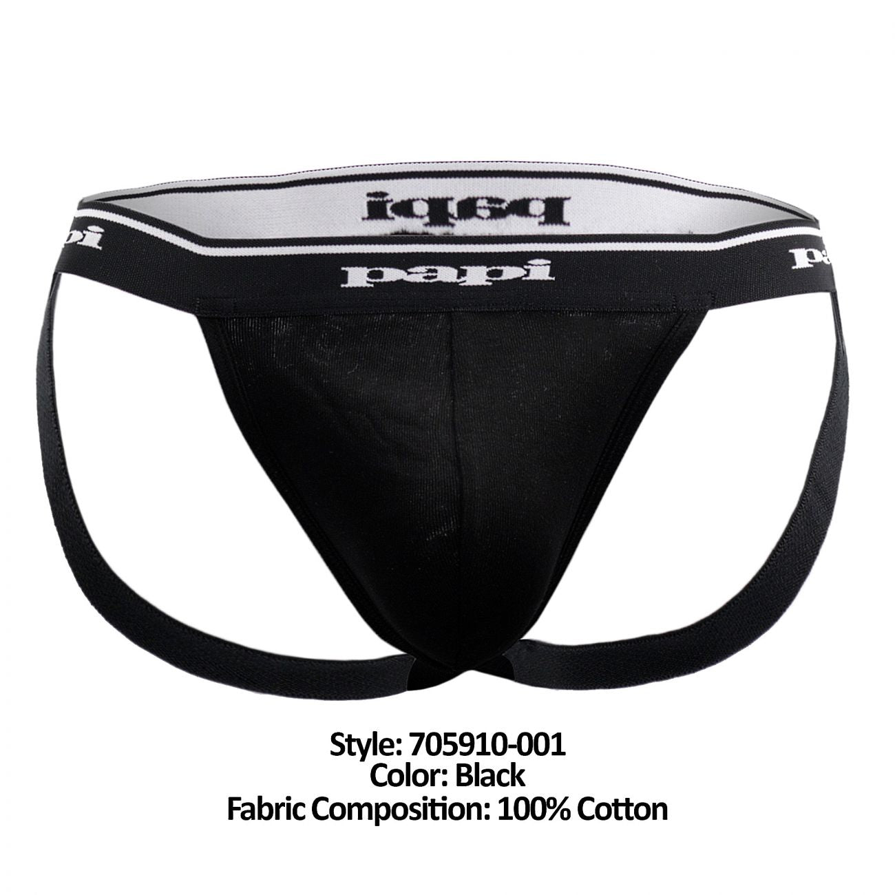 Papi 705910-001 3PK 1X1 Rib Jockstrap Black