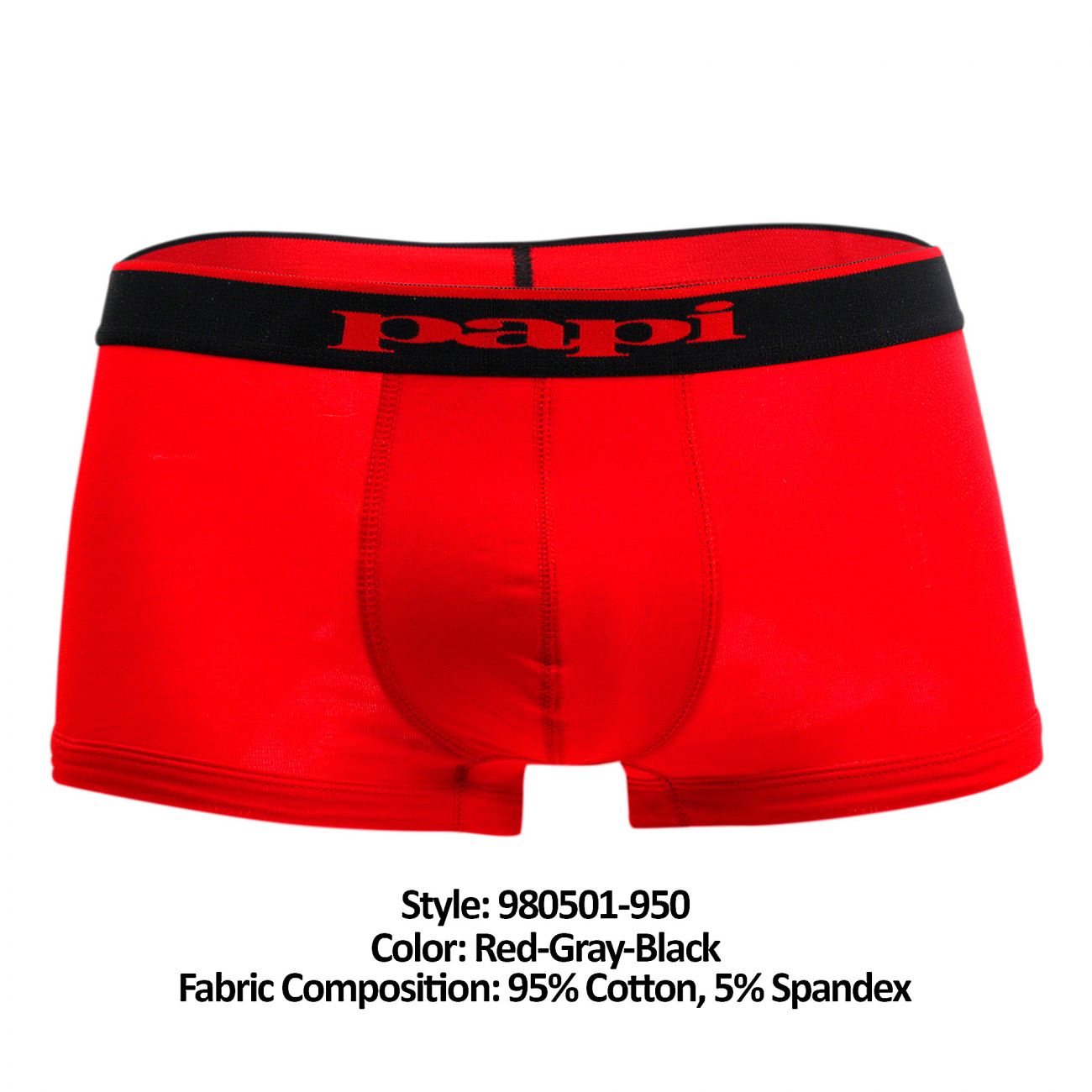 Papi 980501-950 3PK Cotton Stretch Brazilian Solids Red-Gray-Black