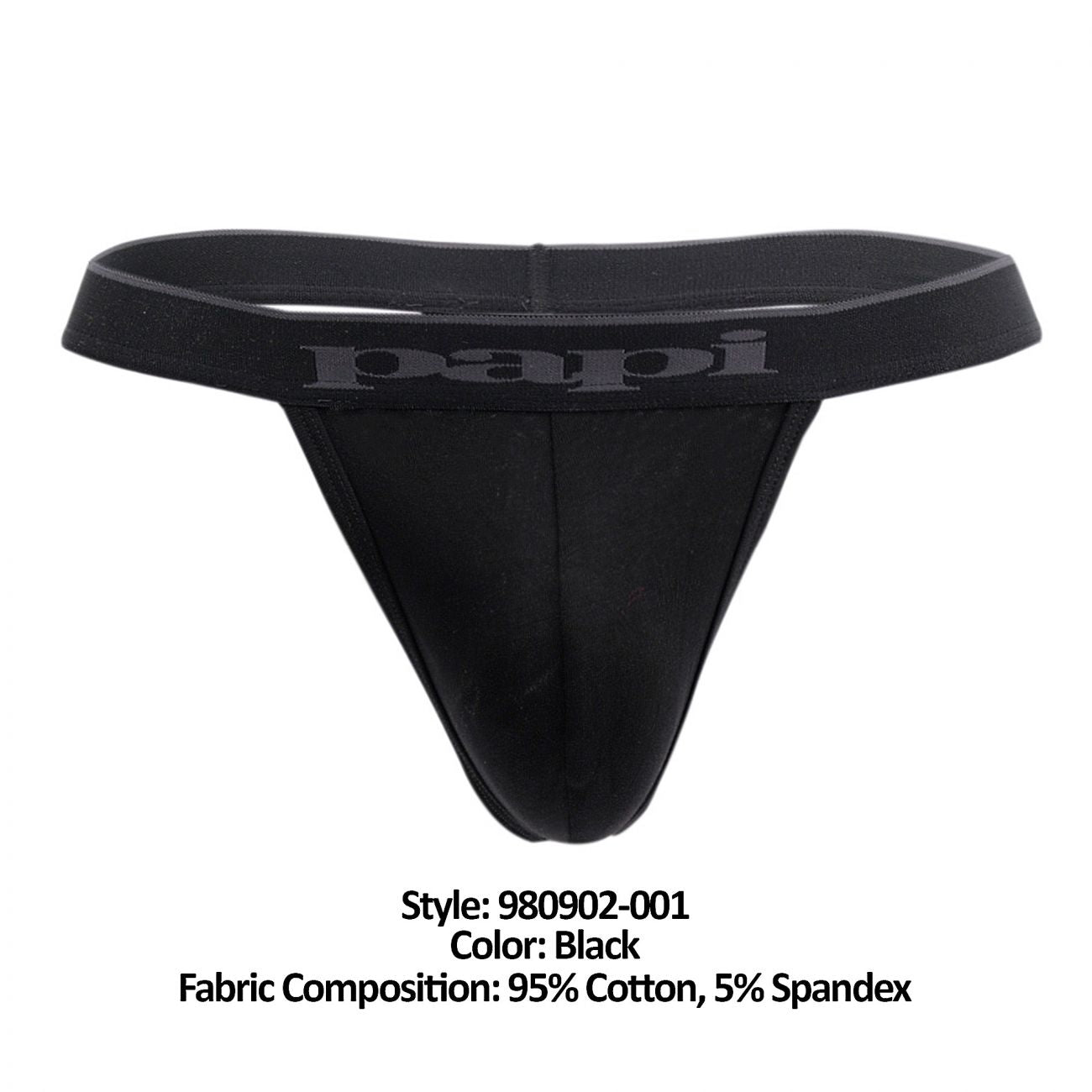 Papi 980902-001 3PK Cotton Stretch Thong Black