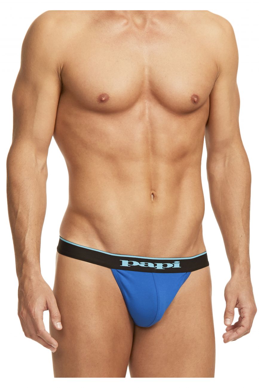 Papi 980902-941 3PK Cotton Stretch Thong Black-Cobalt-Blue