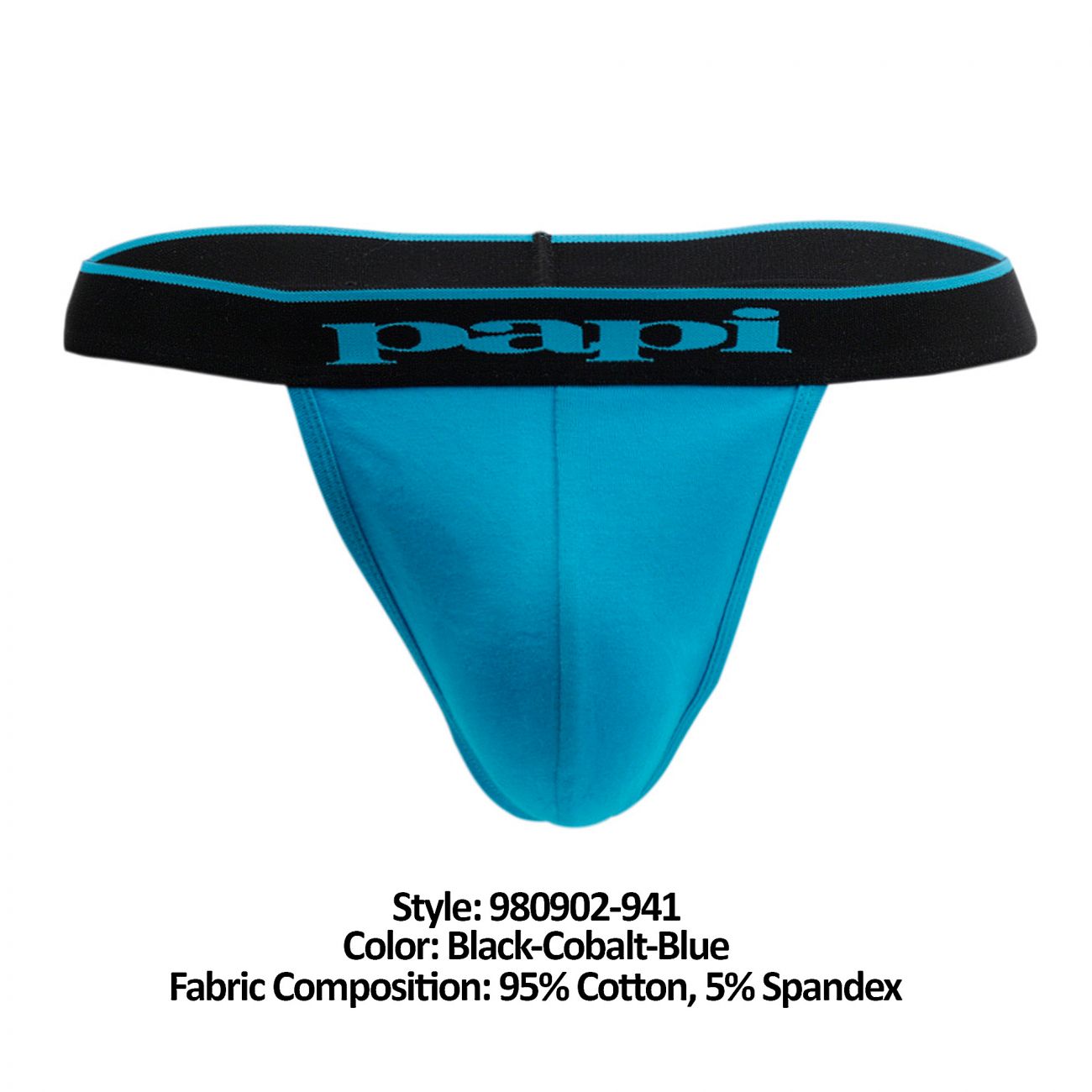 Papi 980902-941 3PK Cotton Stretch Thong Black-Cobalt-Blue