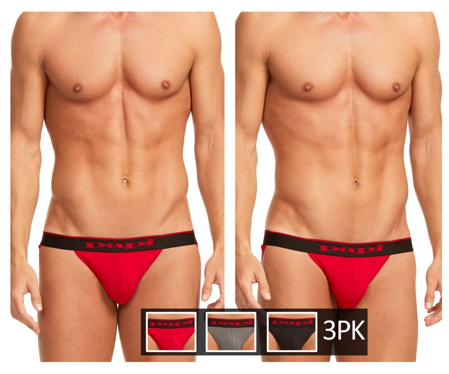 Papi 980911-950 980911-950 3PK Cotton Stretch Jockstrap Red-Gray-Black