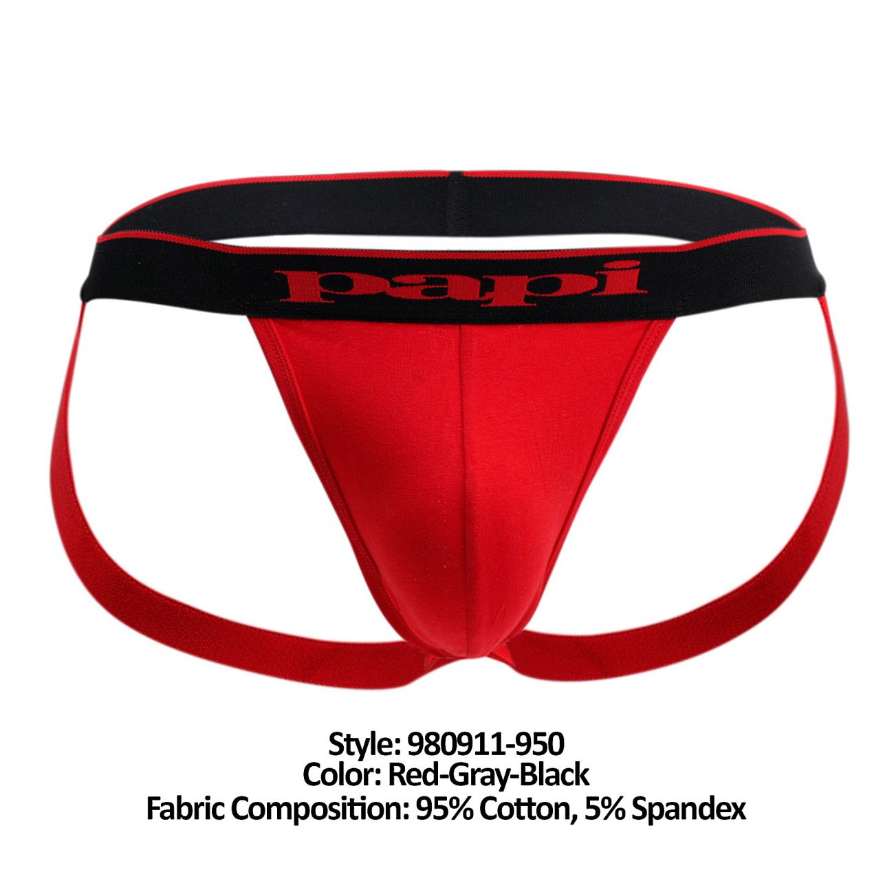 Papi 980911-950 980911-950 3PK Cotton Stretch Jockstrap Red-Gray-Black