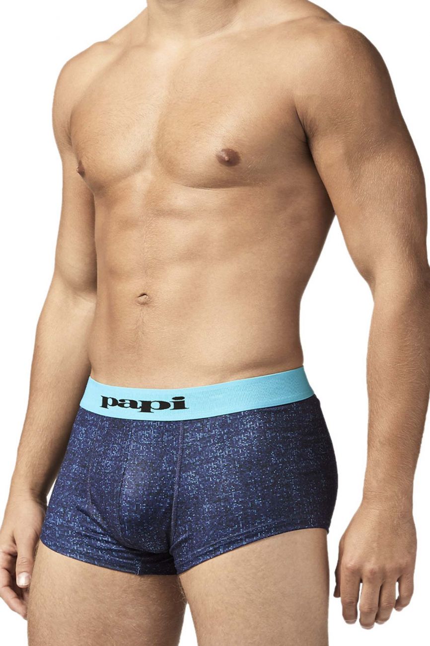 Papi UMPA050 Fashion Microflex Brazilian Trunks Blue Pixel Print