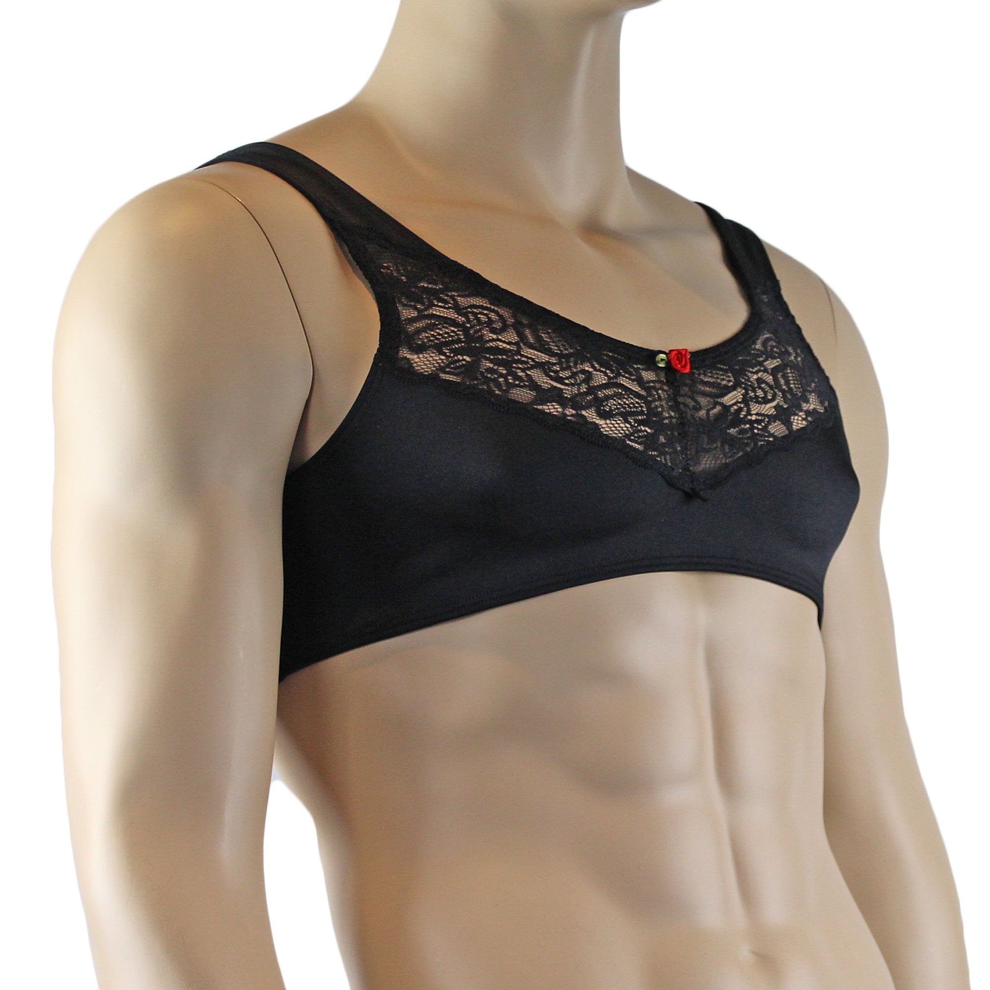 Male Penny Lingerie Bra Top with V Lace Front Black