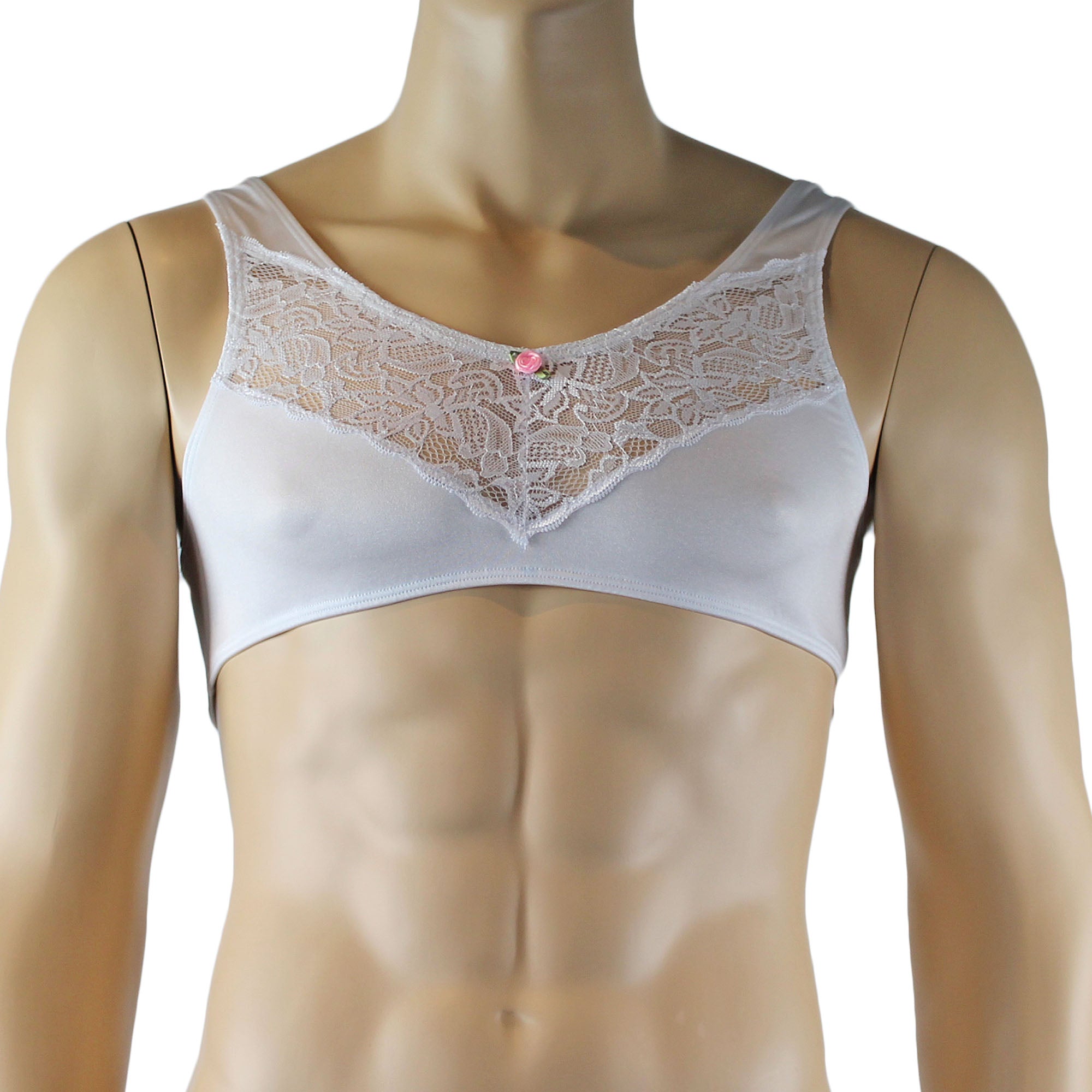 Male Penny Lingerie Bra Top with V Lace Front White
