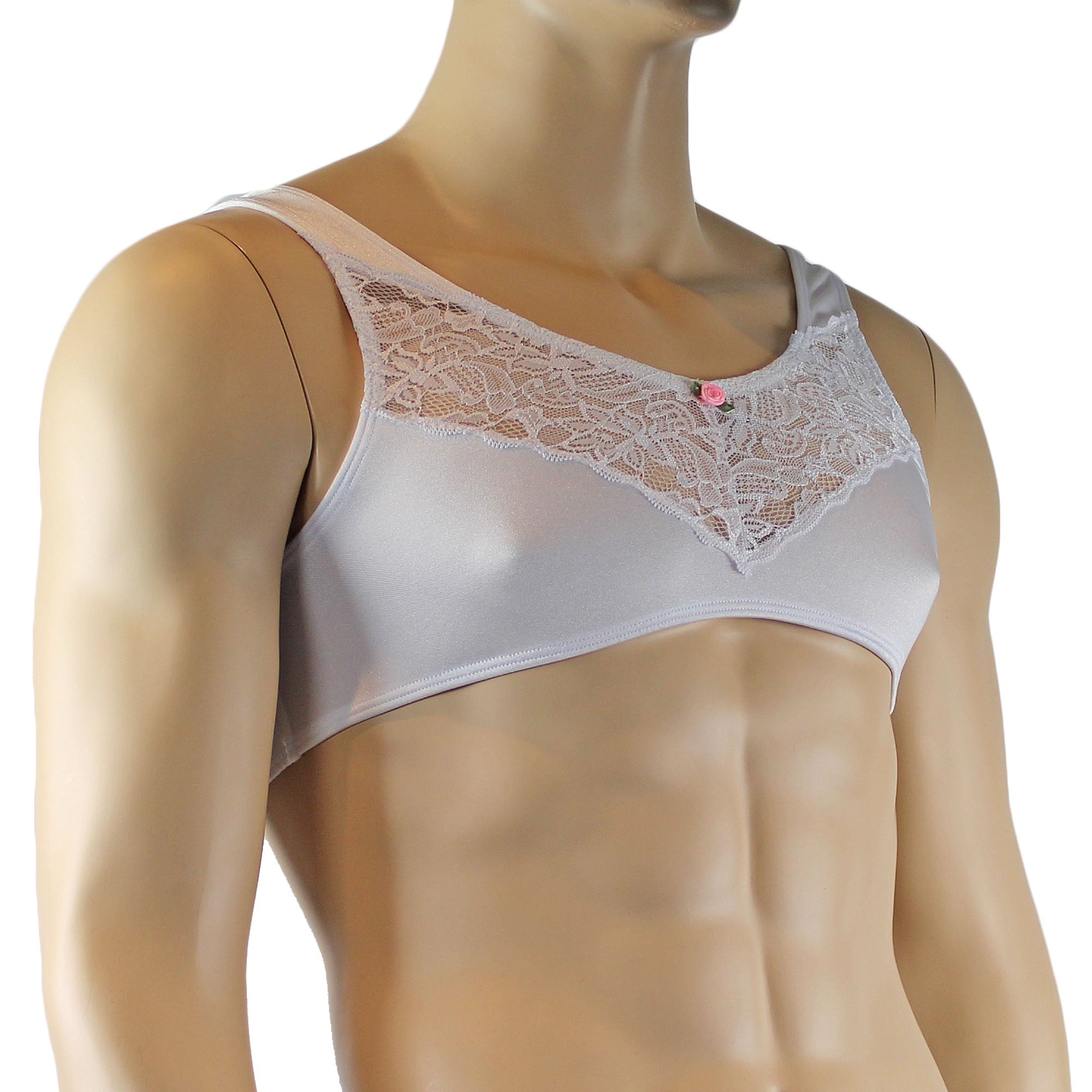 Male Penny Lingerie Bra Top with V Lace Front White