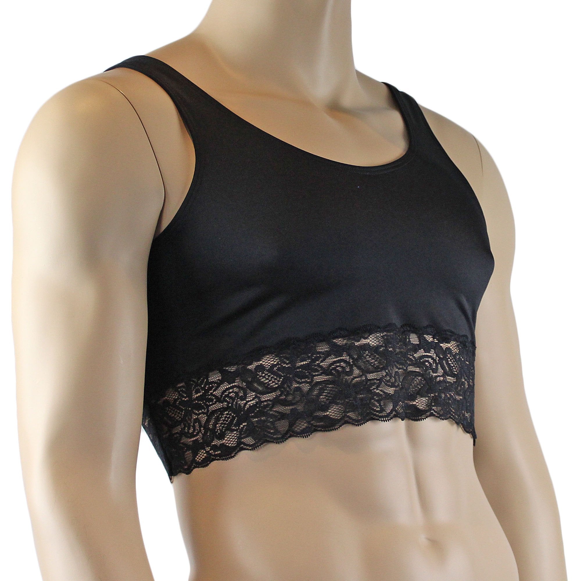 Male Penny Lingerie Bra Camisole Top with Lace Black