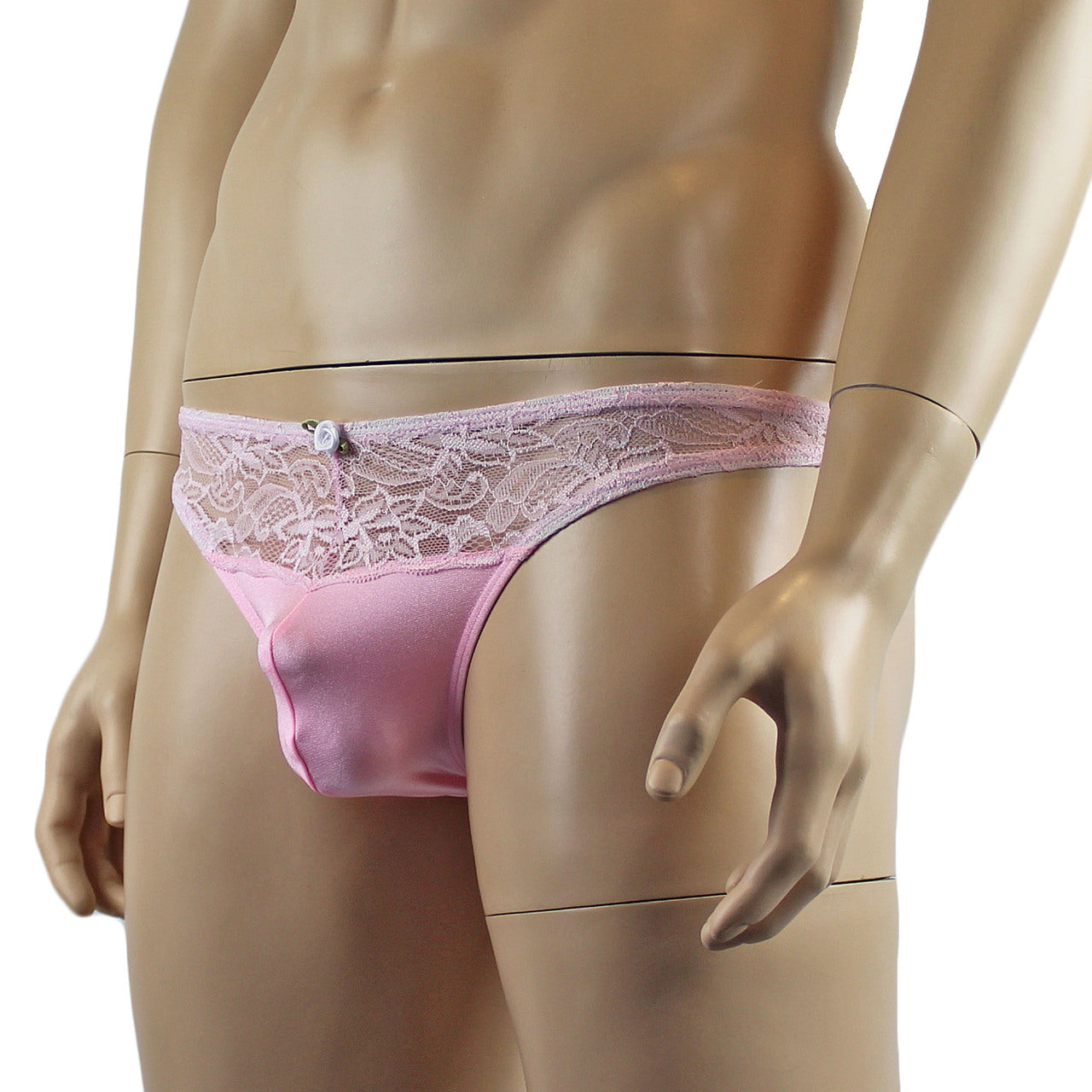 Mens Lingerie Stretch Lycra Capri Bikini with Lace (light pink plus other colours)