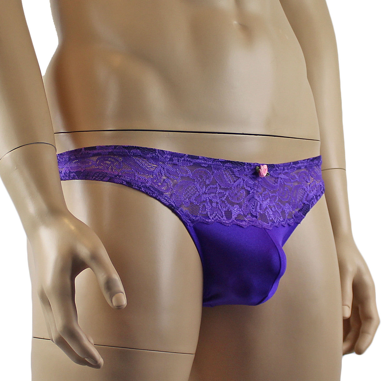 Mens Lingerie Stretch Lycra Capri Bikini with Lace (purple plus other colours)