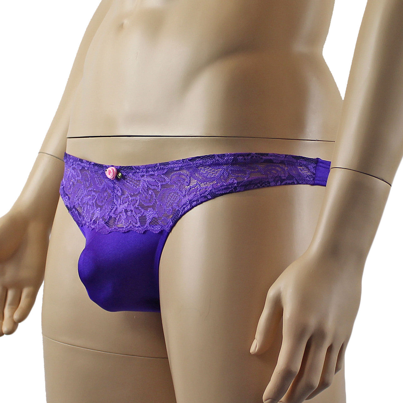 Mens Lingerie Stretch Lycra Capri Bikini with Lace (purple plus other colours)