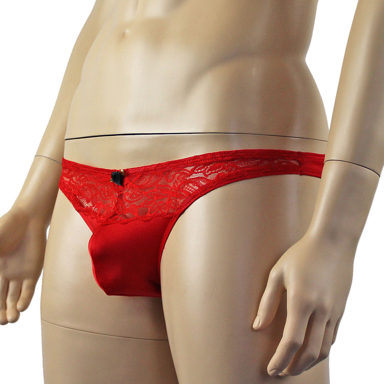 Mens Lingerie Stretch Lycra Capri Bikini with Lace (red plus other colours)
