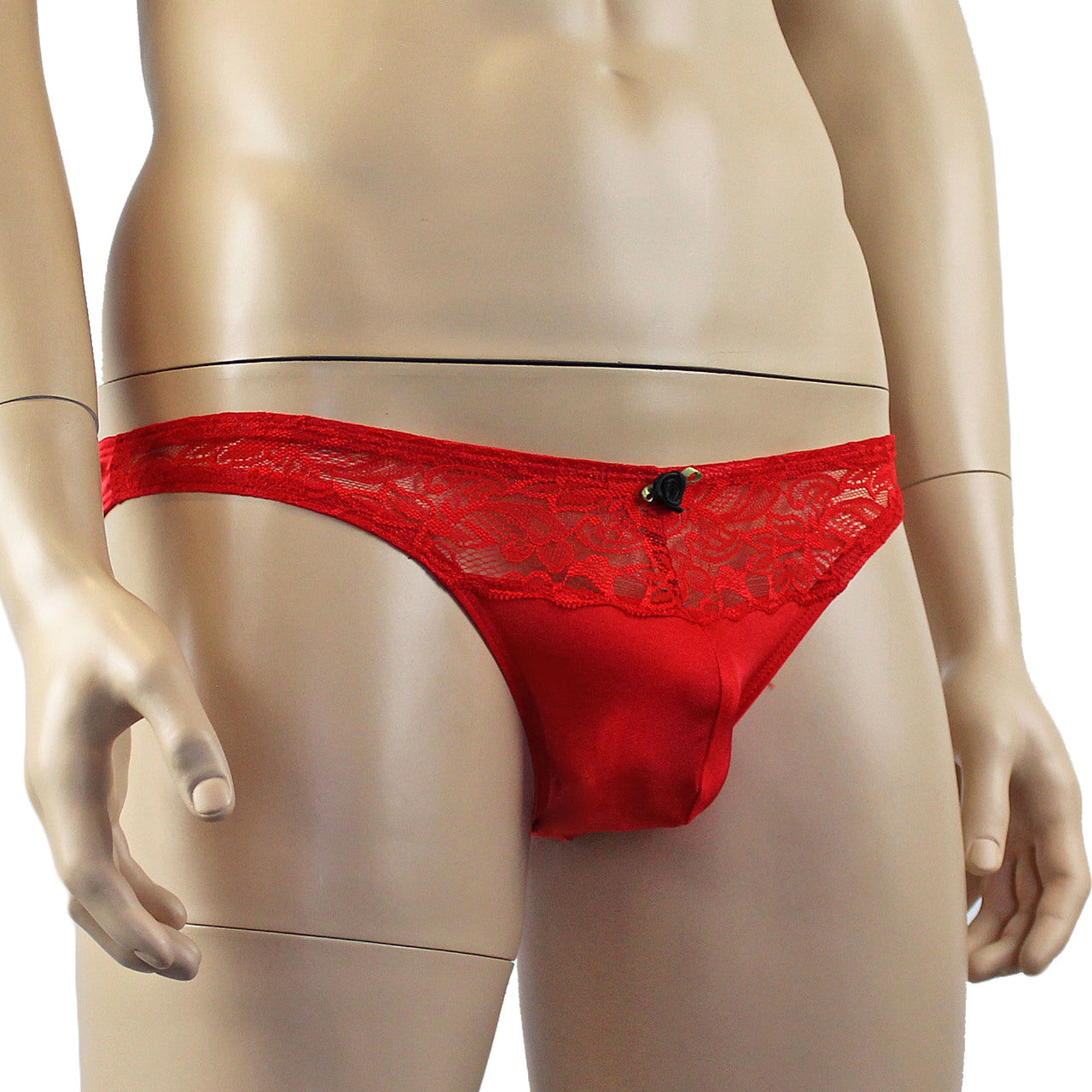 Mens Lingerie Stretch Lycra Capri Bikini with Lace (red plus other colours)