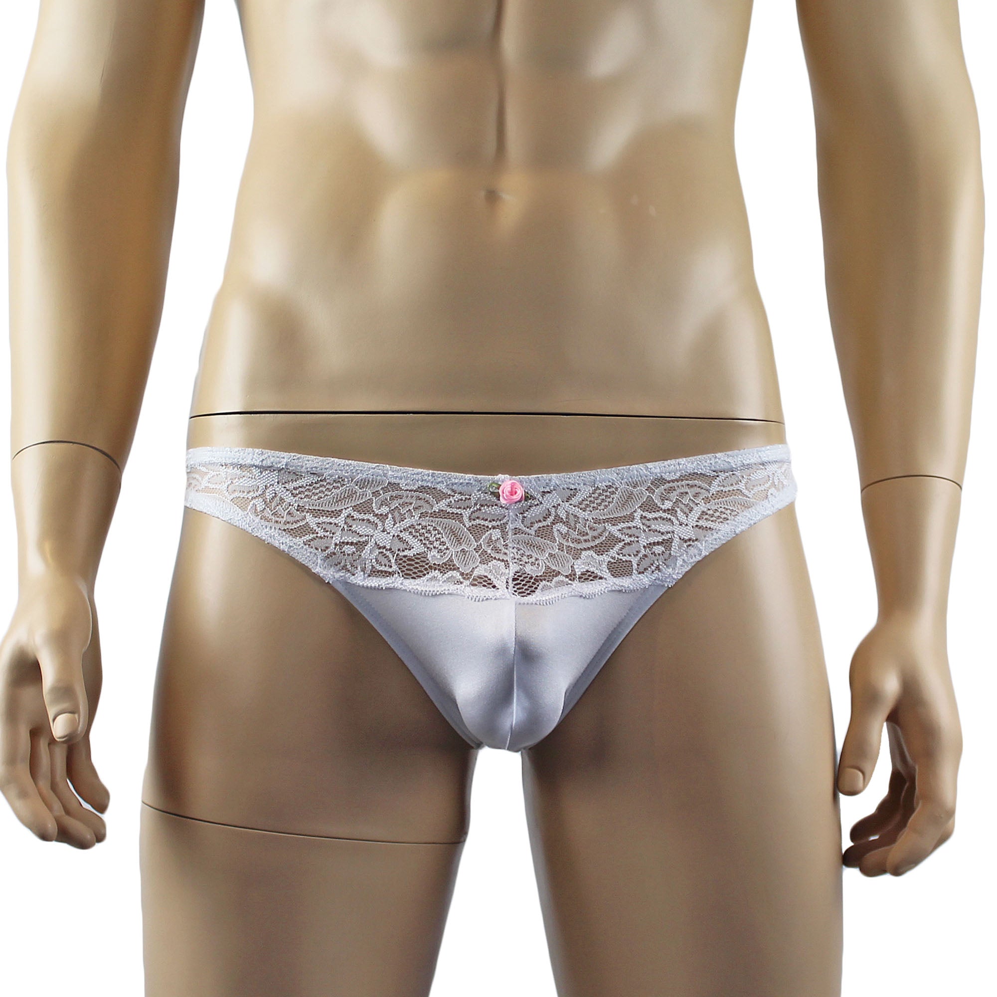 Male Penny Lingerie Bra Top with V Lace front and Capri Bikini White