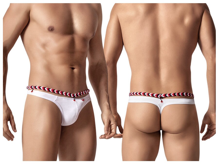 SALE - Mens Cygnus Thong with Braided Top White