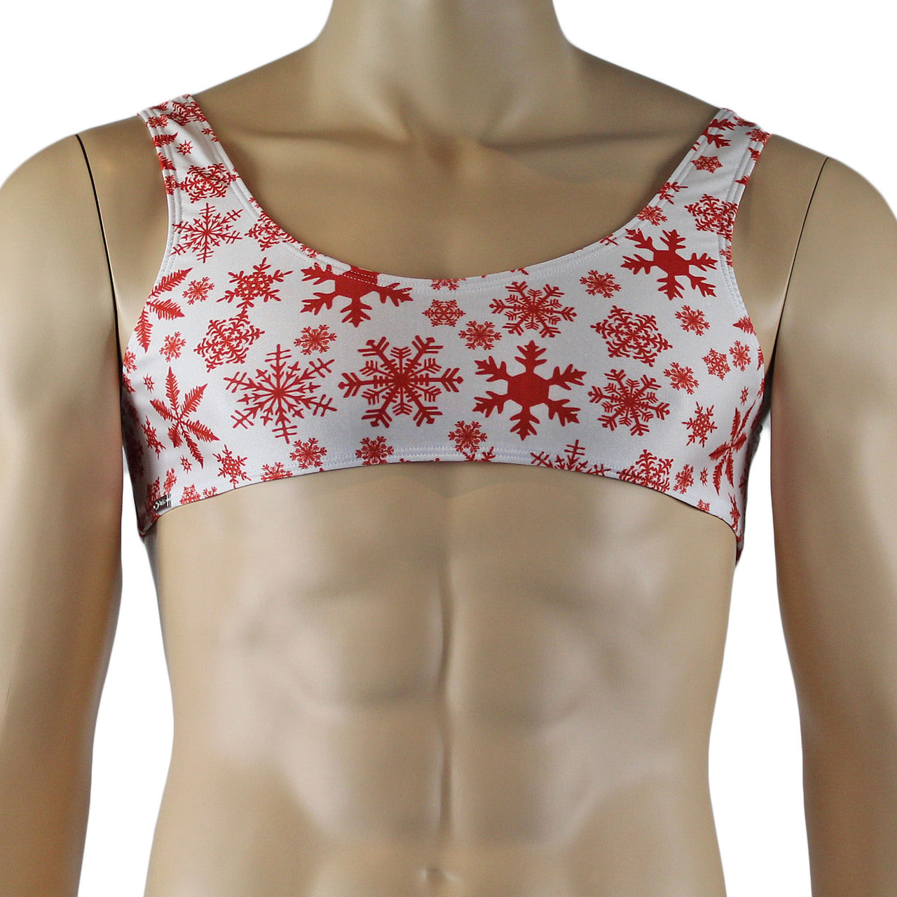 Mens Lingerie Snowflake Bra Top & Low Cut Thong White and Red