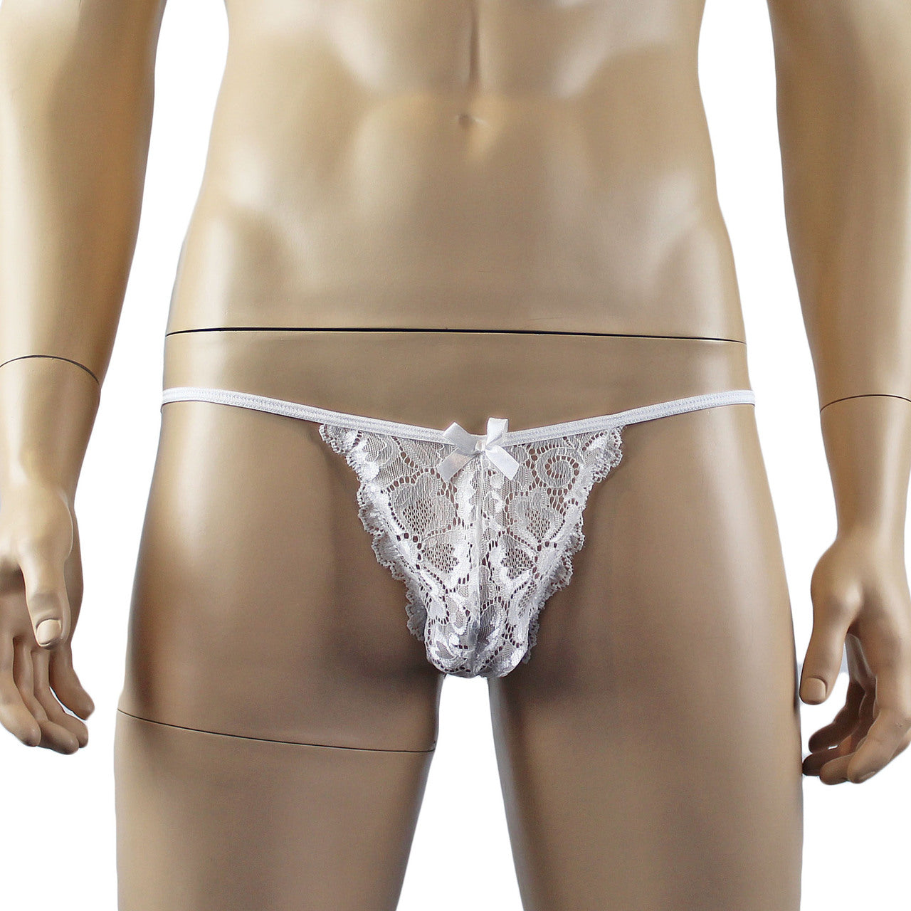 Mens Scalloped Shiny Lace Bra Top and Panty (white plus other colours)