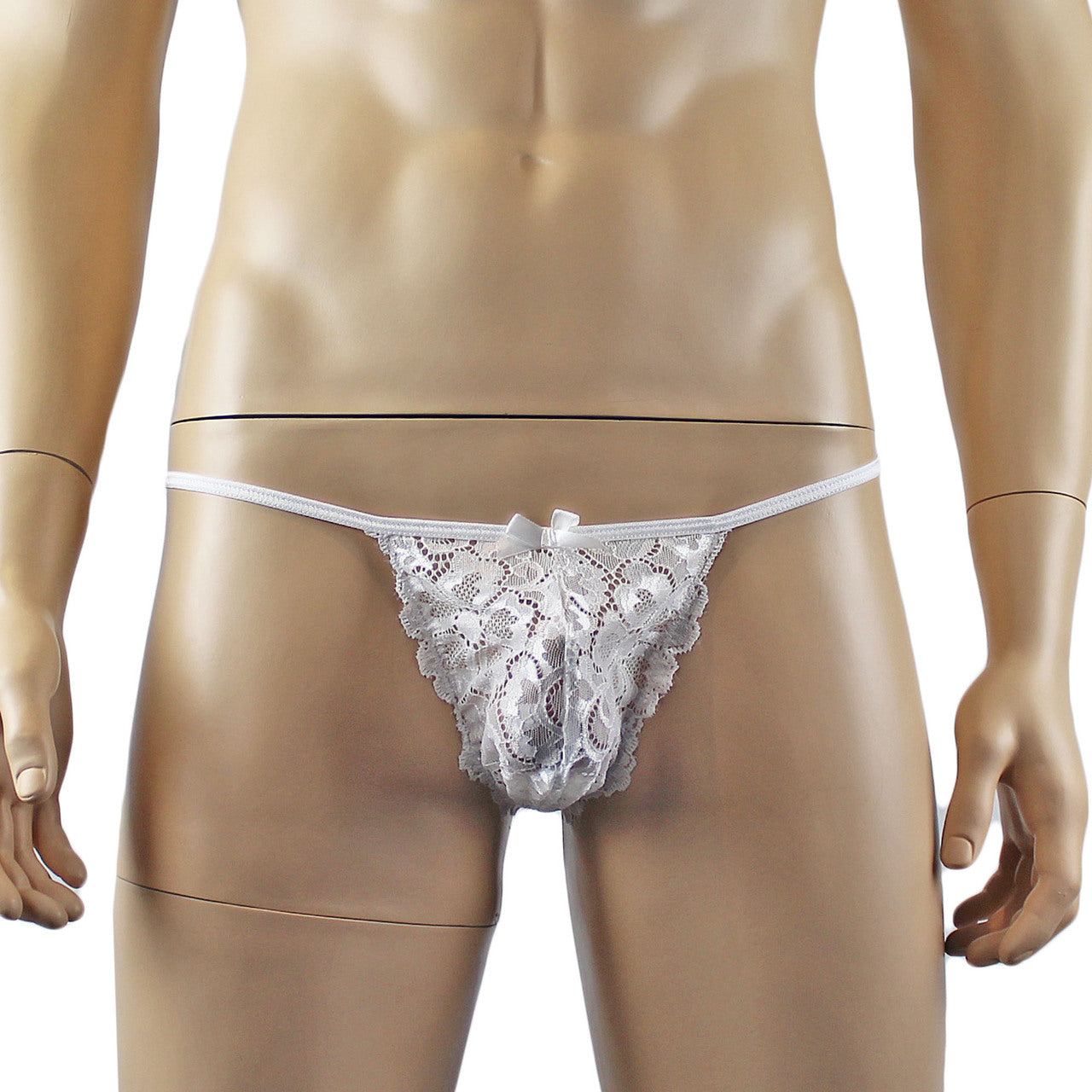 Mens Shiny Lace Pouch G string (white plus other colours)