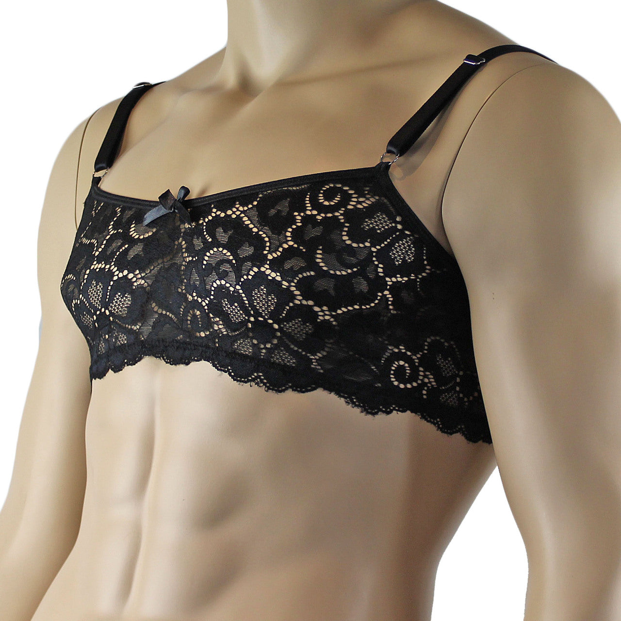 Mens Scalloped Shiny Lace Bra Top for Males (black plus other colours)