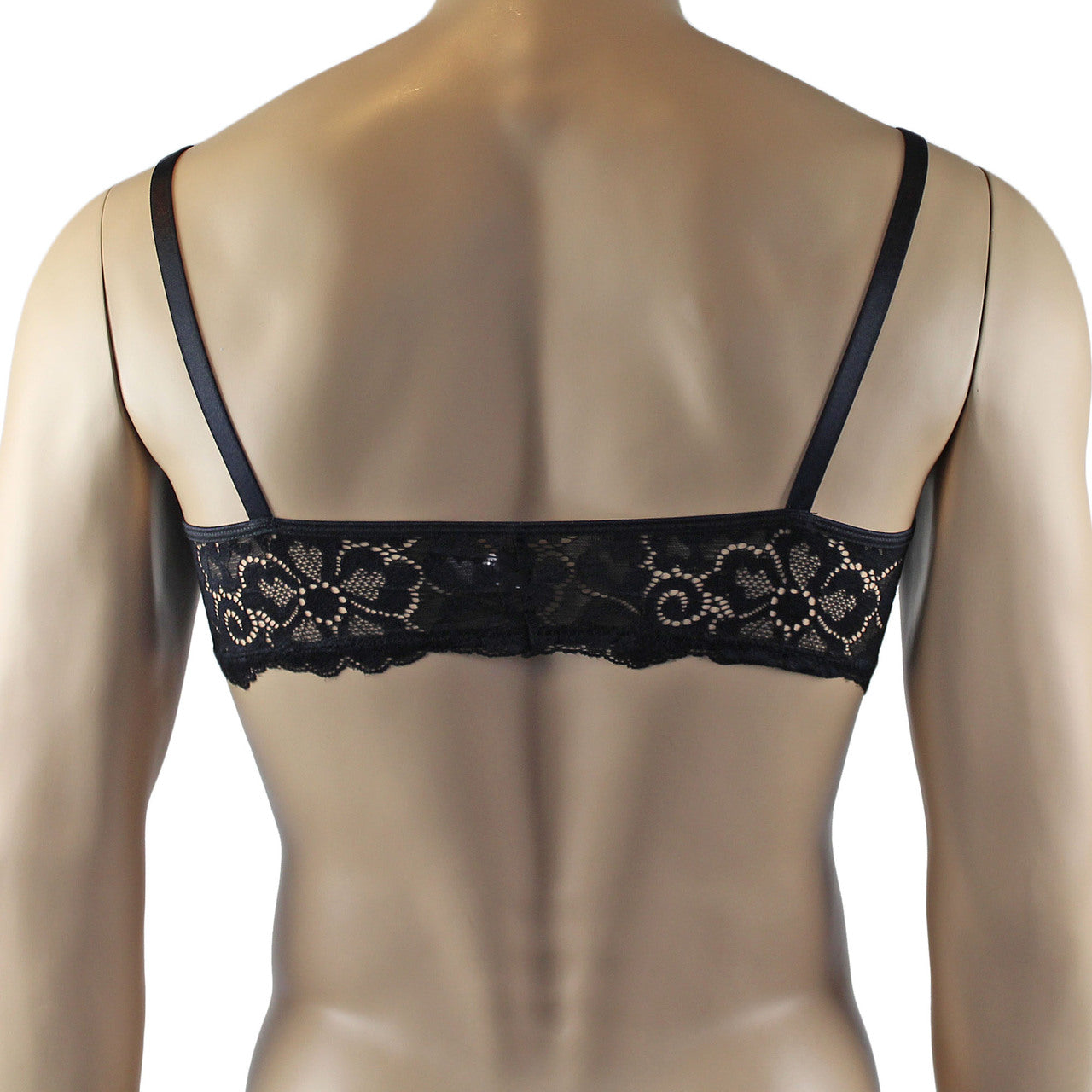 Mens Scalloped Shiny Lace Bra Top and G string (black plus other colours)