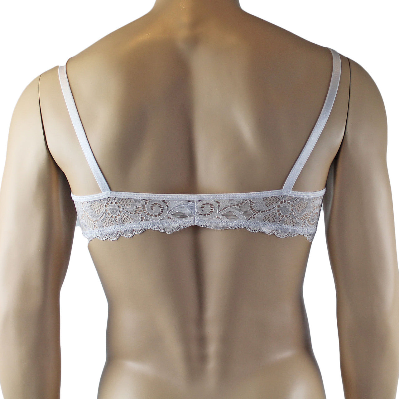 Mens Scalloped Shiny Lace Bra Top for Males (white plus other colours)