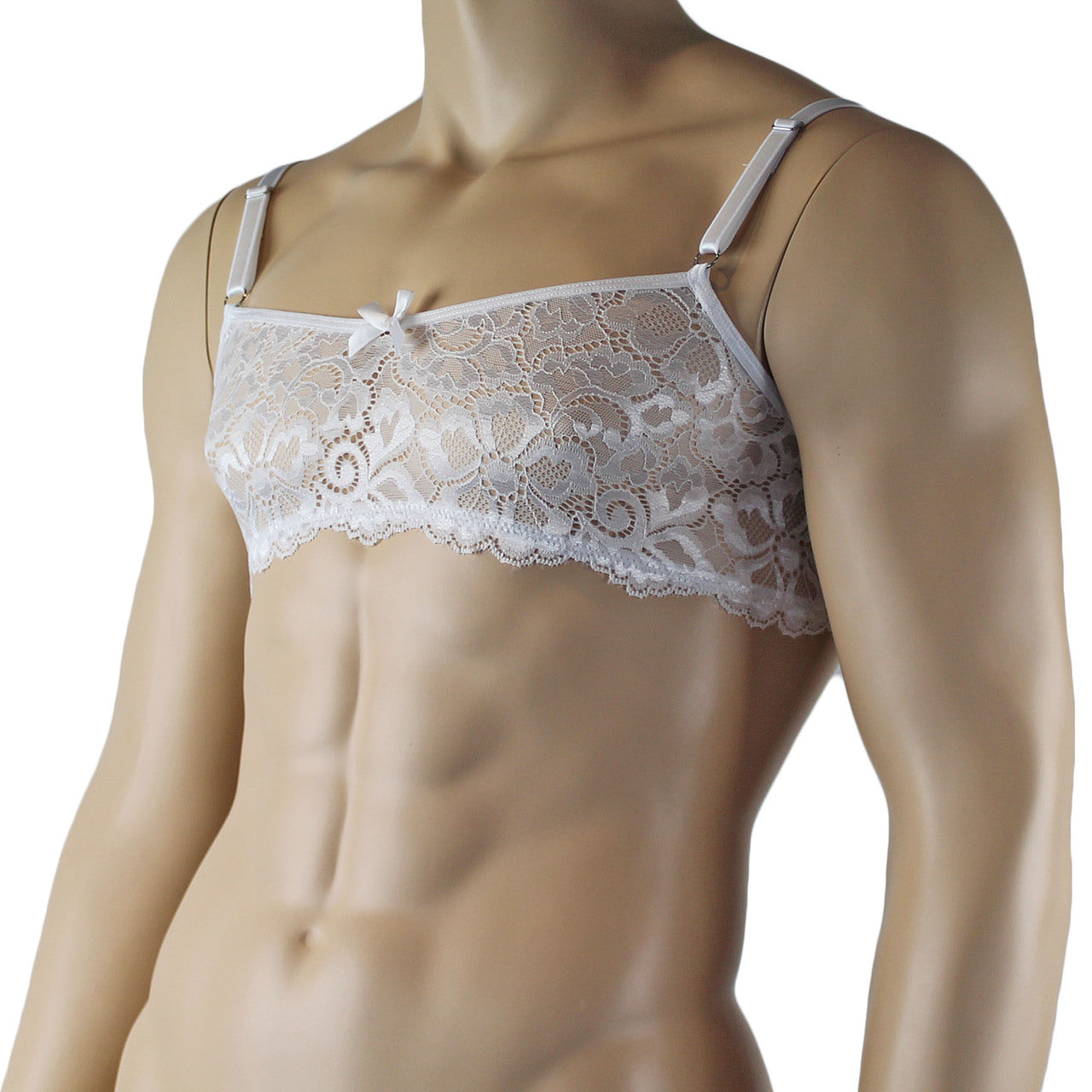 Mens Scalloped Shiny Lace Bra Top for Males (white plus other colours)