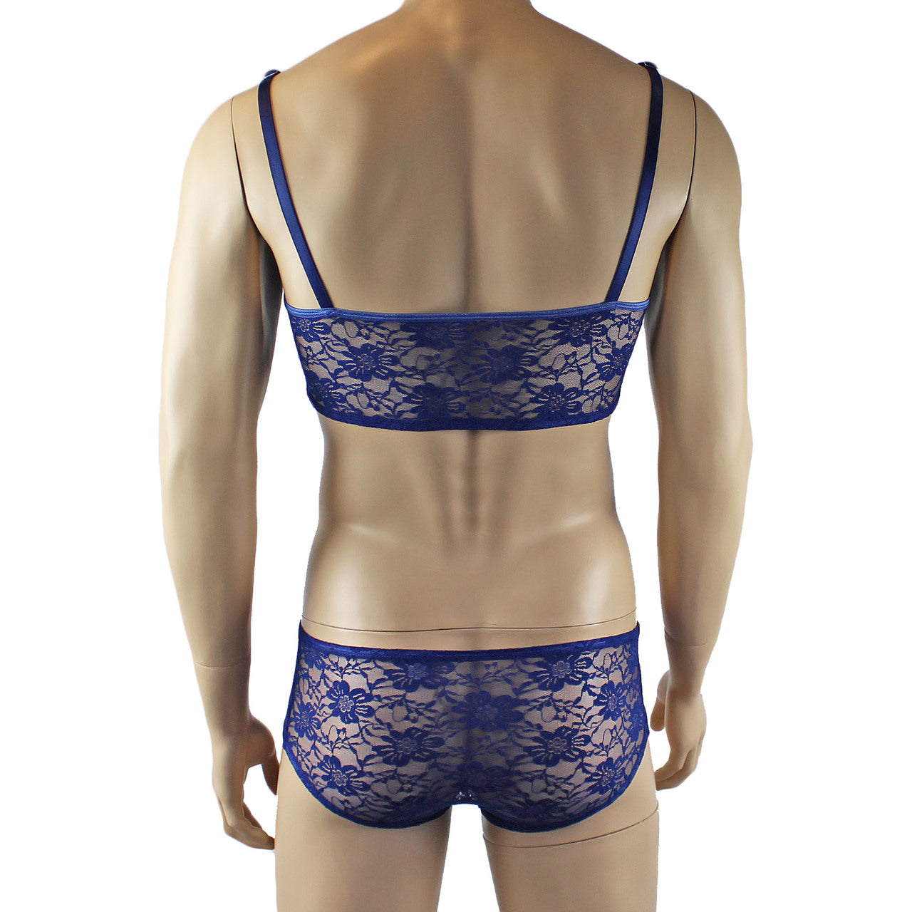 Mens Lace Crop Bra Top Camisole and Male Lingerie Panty Briefs (navy plus other colours)