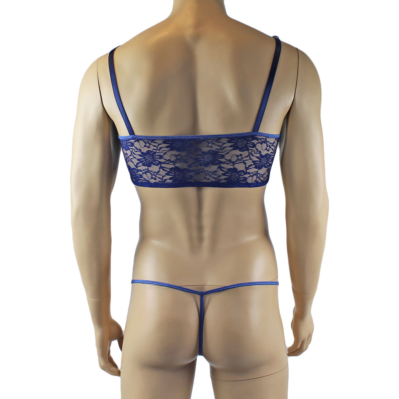 Mens Lace Crop Bra Top Camisole and G string Male Lingerie (navy plus other colours)