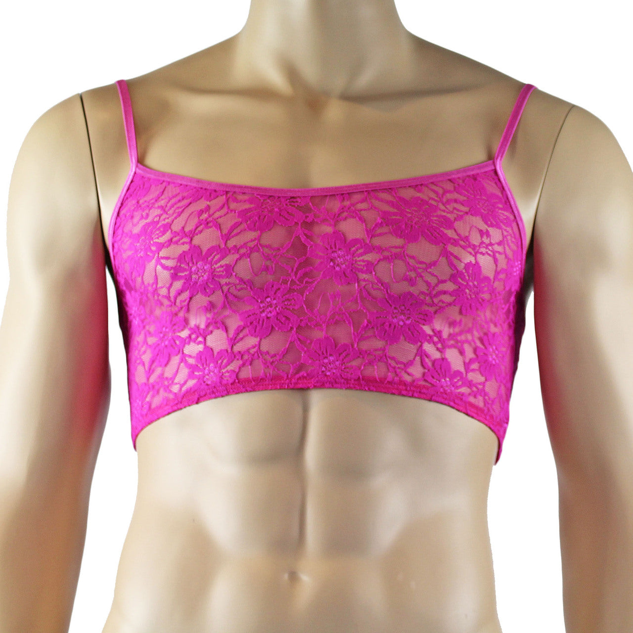 Mens Lace Crop Bra Top Camisole and G string Male Lingerie (neon pink plus other colours)