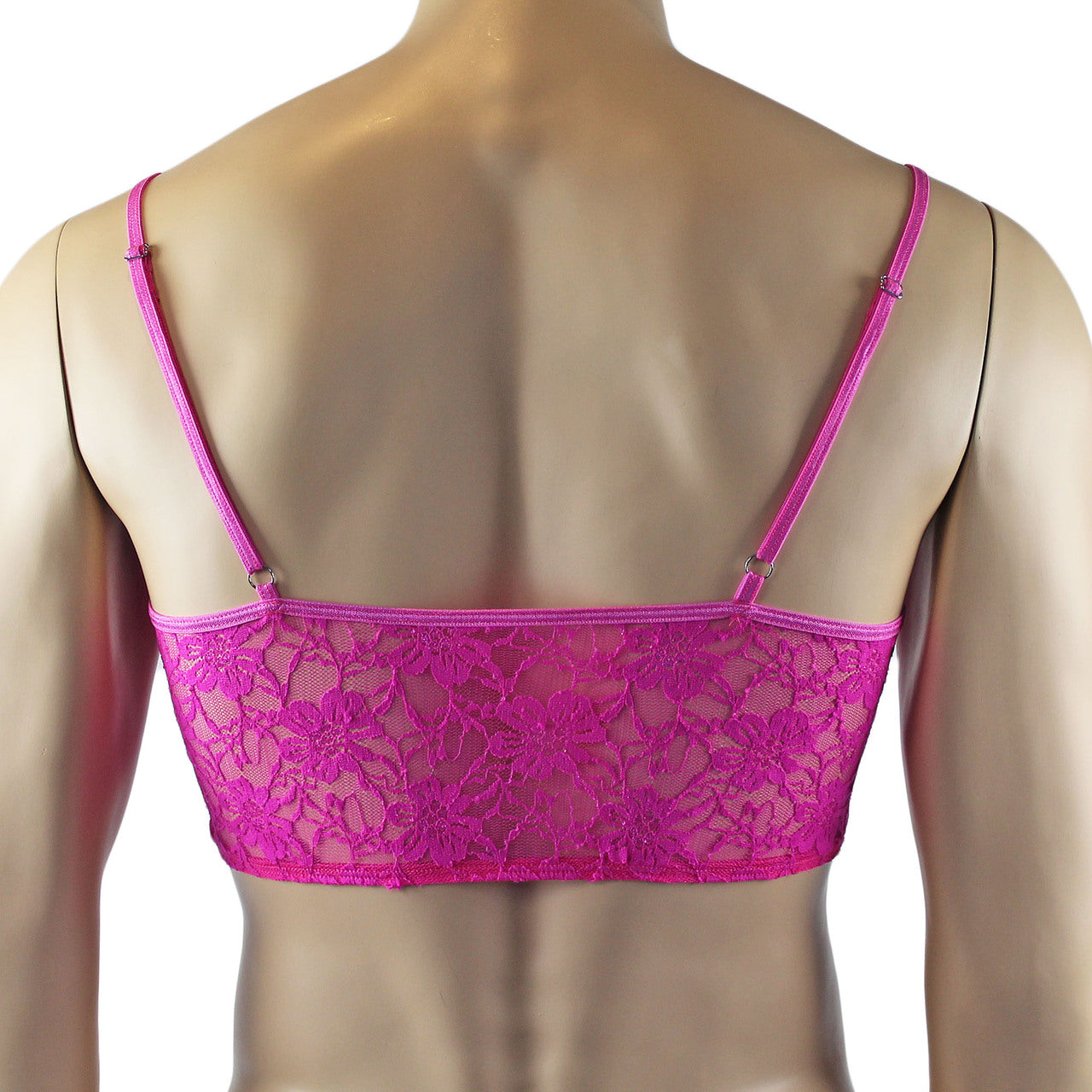 Mens Lace Crop Bra Top Camisole and Male Lingerie Panty Briefs (neon pink plus other colours)