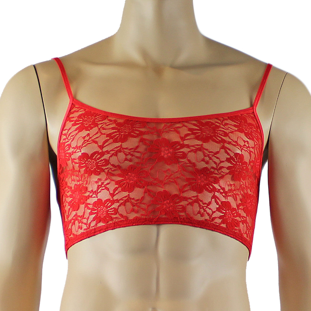 Mens Lace Crop Bra Top Camisole and Male Lingerie Panty Briefs (red plus other colours)