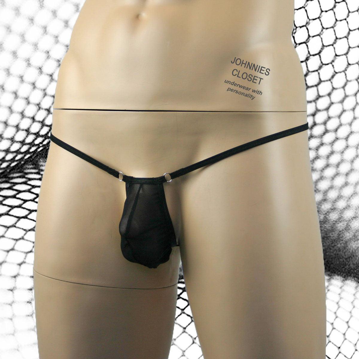 Mens Fishnet Mini Ball Bag Pouch with Rings  Black