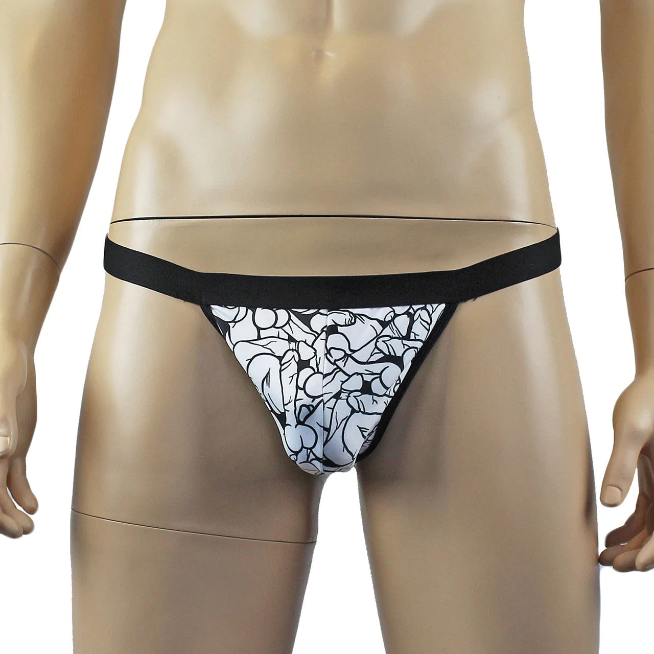 SALE - Male Willie G string Thong with Naughty Print Black and White