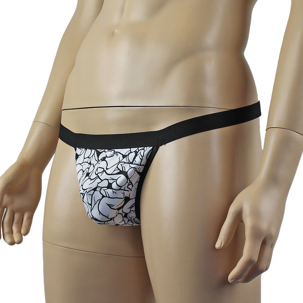 Mens Willie G string Thong with Penis Print Black and White