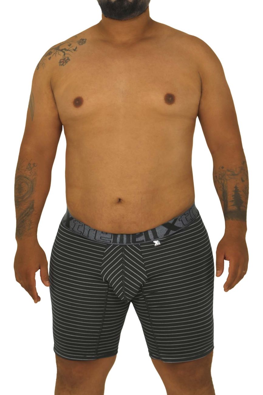 Xtremen 70004 Striped Boxer Briefs Black Plus Sizes