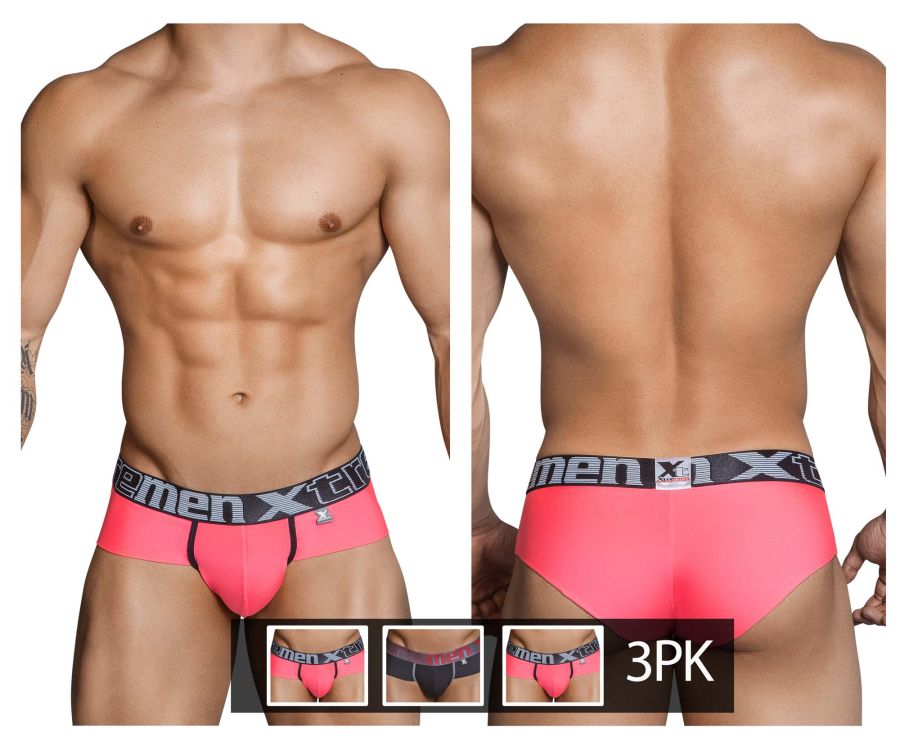 Xtremen 91020-3 3PK Briefs Coral-Black-Coral