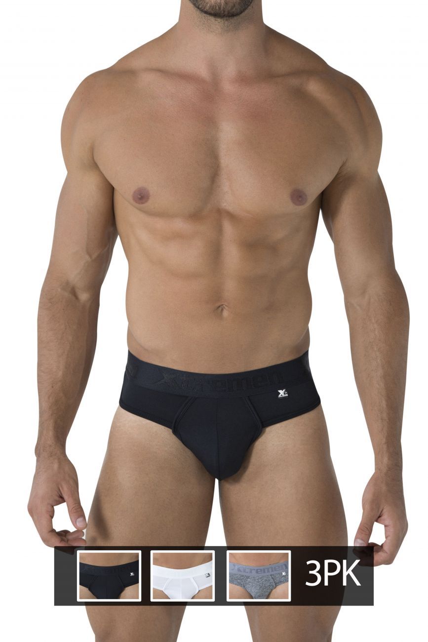 Xtremen 91031-3 3PK Piping Thongs Black White Gray - Size XL