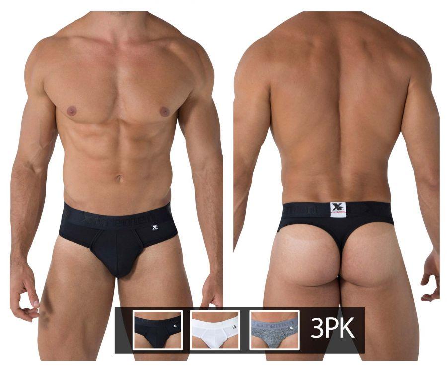 Xtremen 91031-3 3PK Piping Thongs Black White Gray - Size XL
