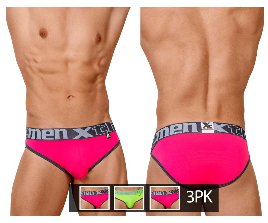 Xtremen 91053-3 3PK Briefs Fuchsia-Green-Fuchsia